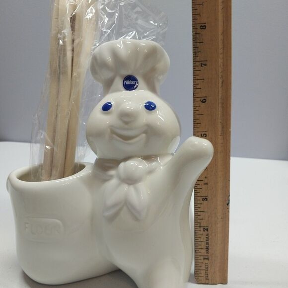 Vtg Pillsbury Doughboy Poppin Fresh Kitchen Tool Holder Wooden Utensils Included - Picture 3 of 16